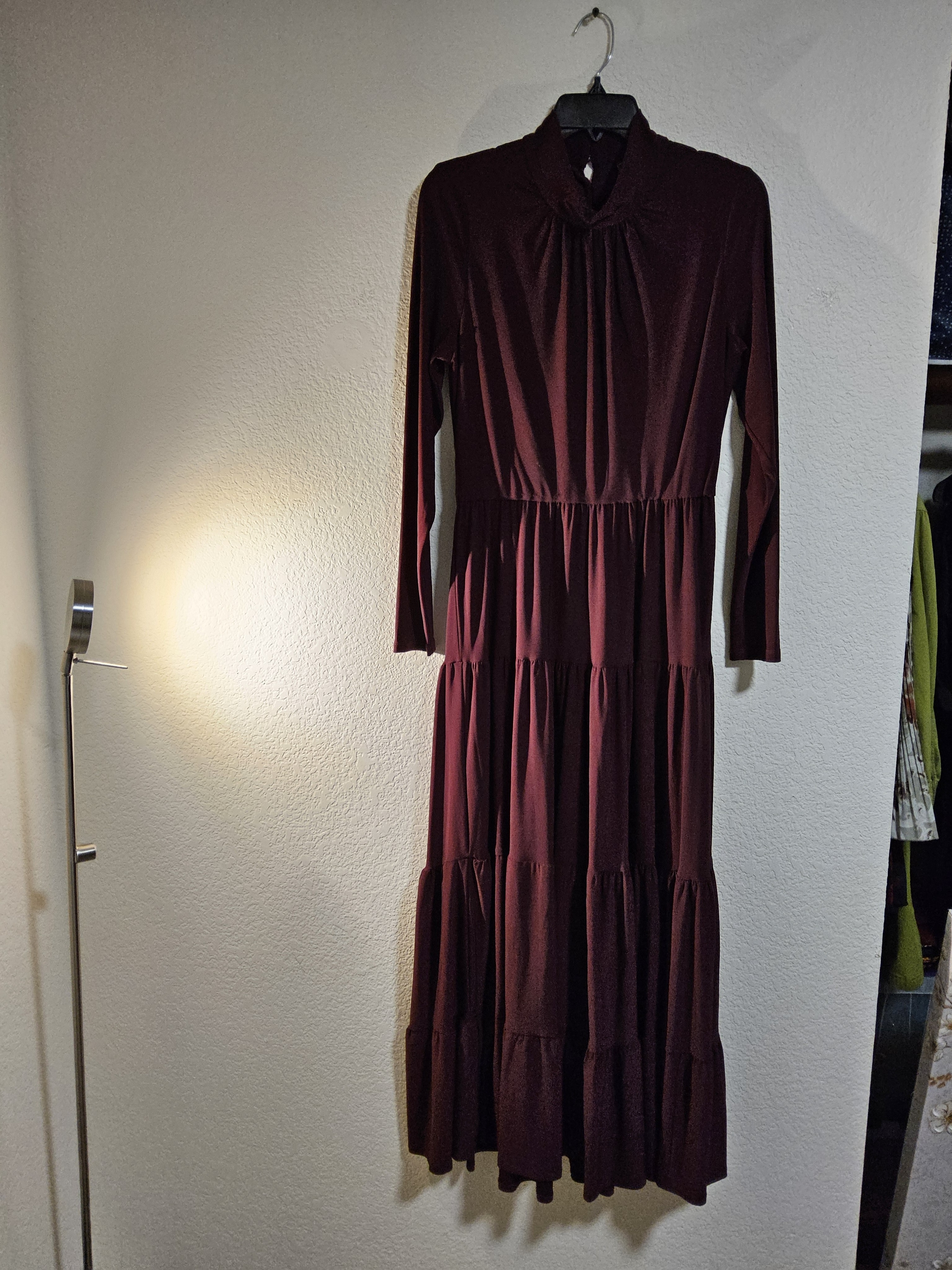 Taylor Burgundy Tiered Maxi Dress With Long Sleeves